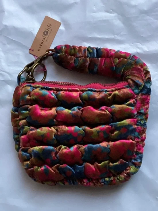 NWT Natural Life Puffy Velvet Mini Pouch - Teal/Pink Floral - Picture 5 of 6